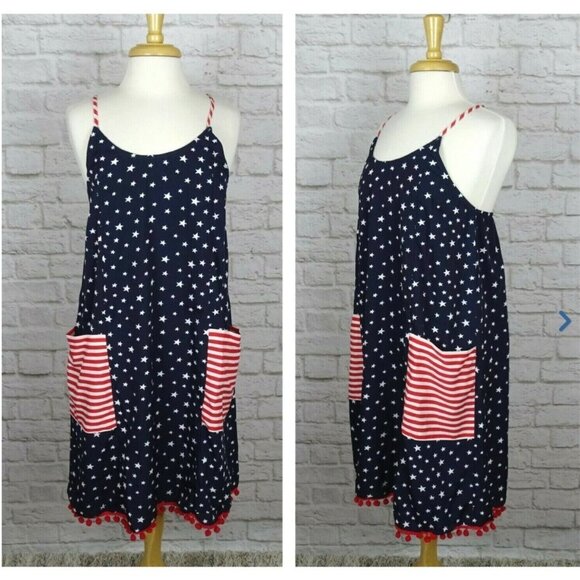 America & Beyond Americana Cover-up Dress Swimwear Beach Stars Size M - Picture 11 of 11